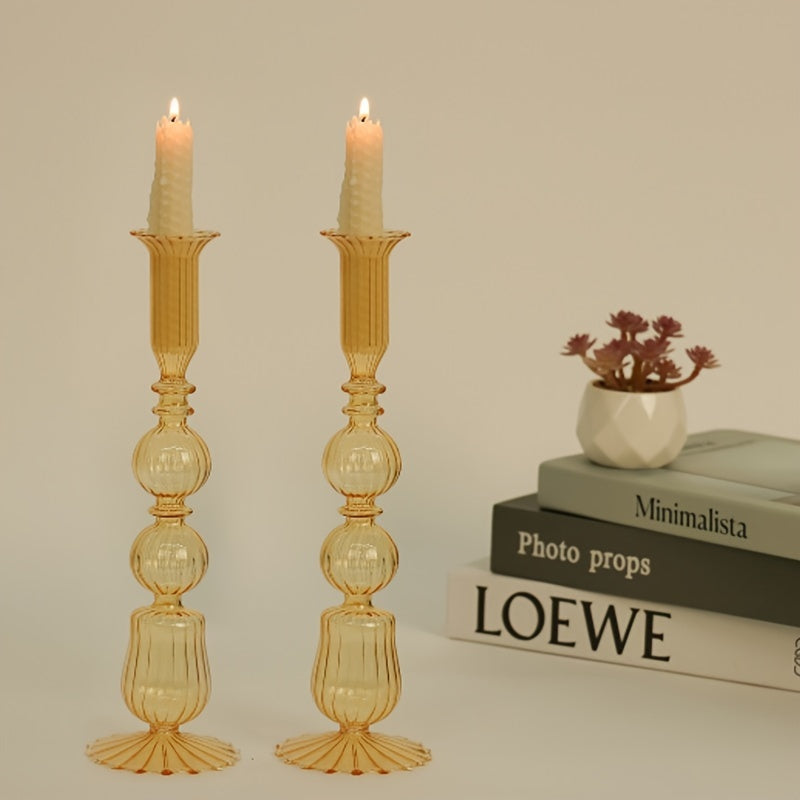 2 Chandeliers Verre Strie Retro jaune
