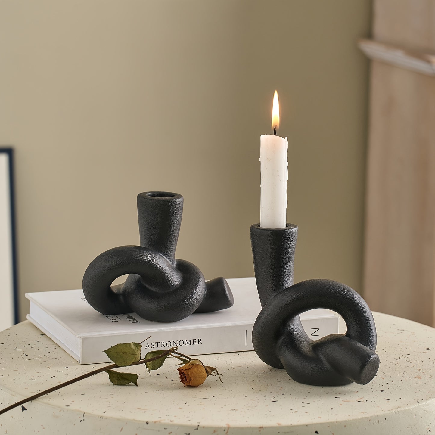 2 bougeoirs noirs ceramique mat - Esprit Chandelier