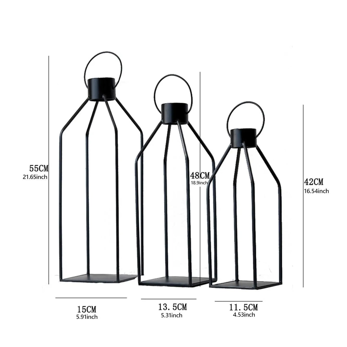 3 Photophores Noirs Lanterne a Poser Format - Esprit Chandelier