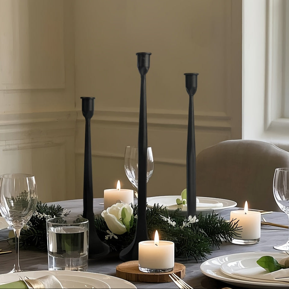 3 bougeoirs hauts noirs brut diner - Esprit Chandelier