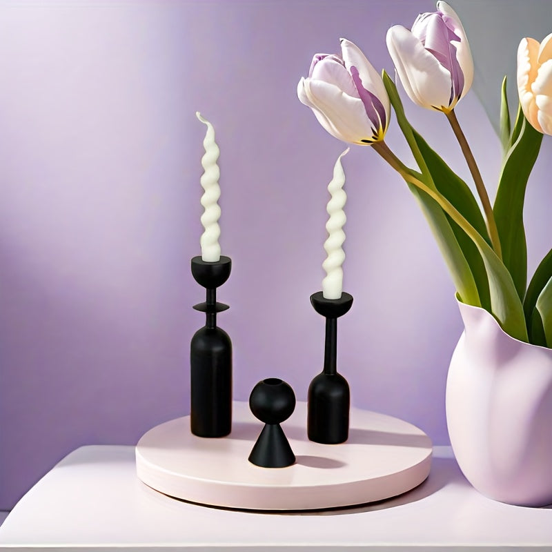 3 bougeoirs noirs vintage - Esprit Chandelier