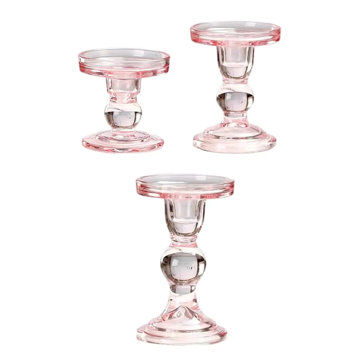 3 bougeoirs verre rose