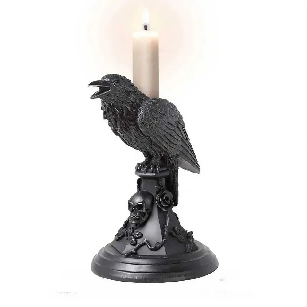 Bougeoir Corbeau noire avec bougie Esprit Chandelier