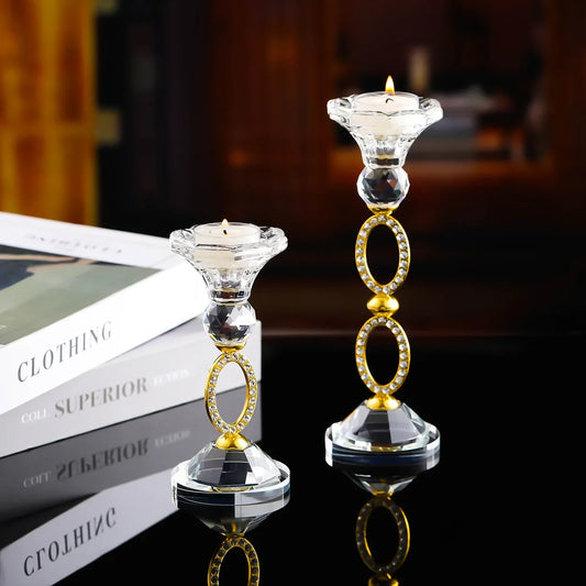 Bougeoir Cristal Anneau Dore - Esprit Chandelier