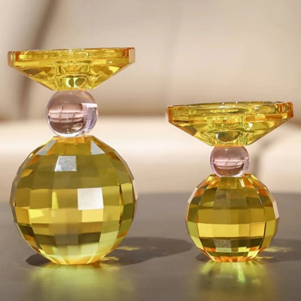 Bougeoir Cristal Rose Jaune - Essprit Chandelier