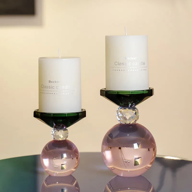 Bougeoir Cristal Rose Vert - Esprit Chandelier