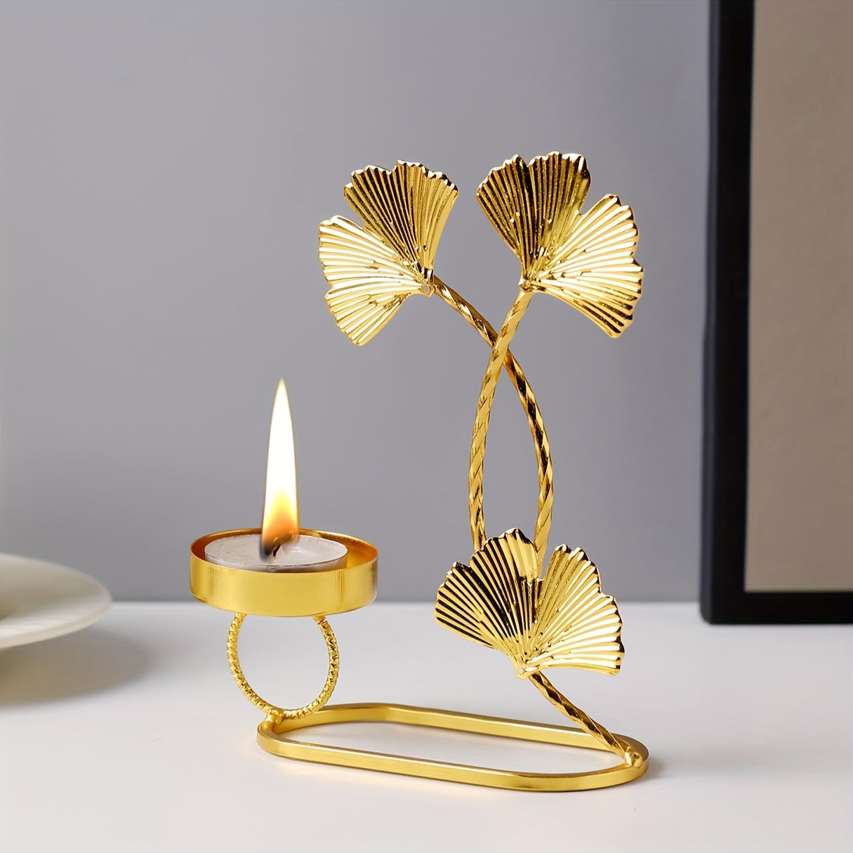 Bougeoir Feuille Ginkgo Doree - Esprit Chandelier