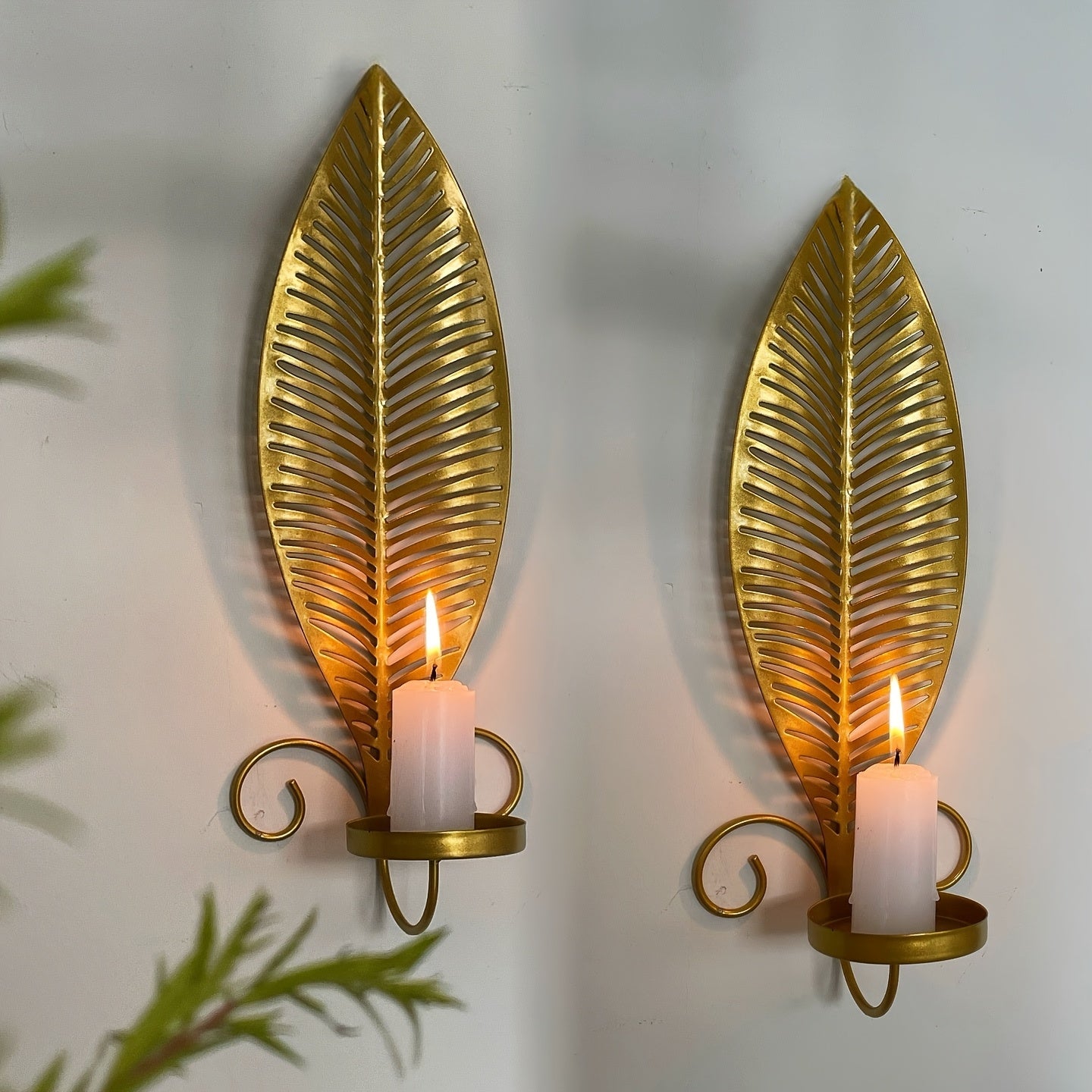 Bougeoir Mural Dore Feuille - Esprit Chandelier