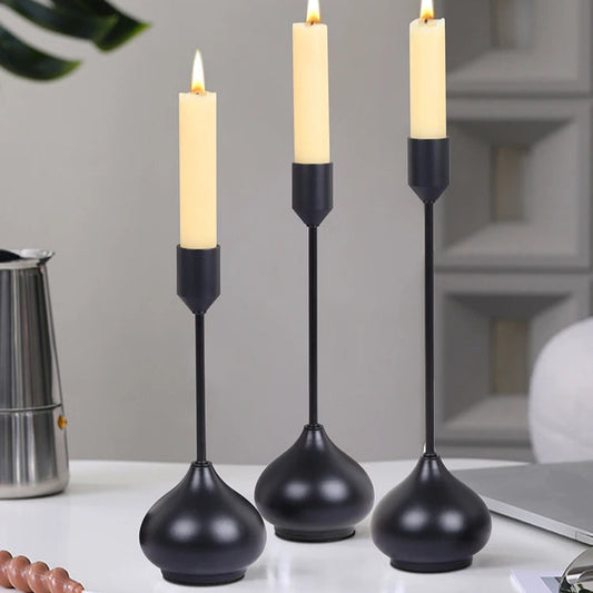 Bougeoir Noir pied goutte - Esprit Chandelier