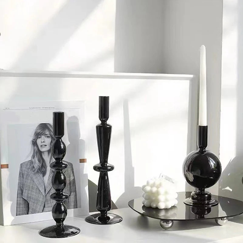 Bougeoir Verre Noir - Esprit Chandelier