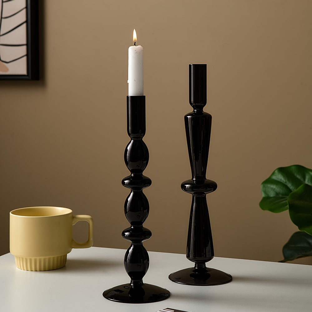 Bougeoir Verre Noir bougie blanche - Esprit Chandelier