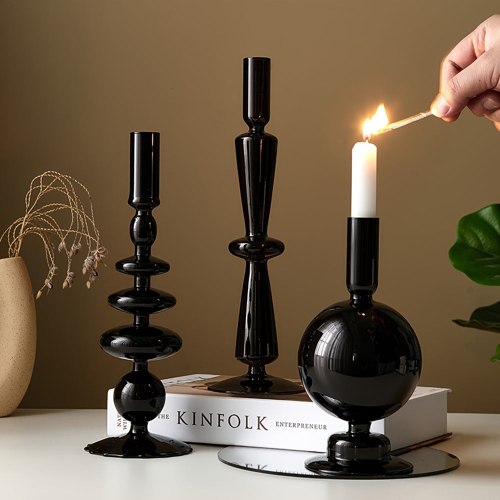 Bougeoir Verre Noir - Esprit Chandelier