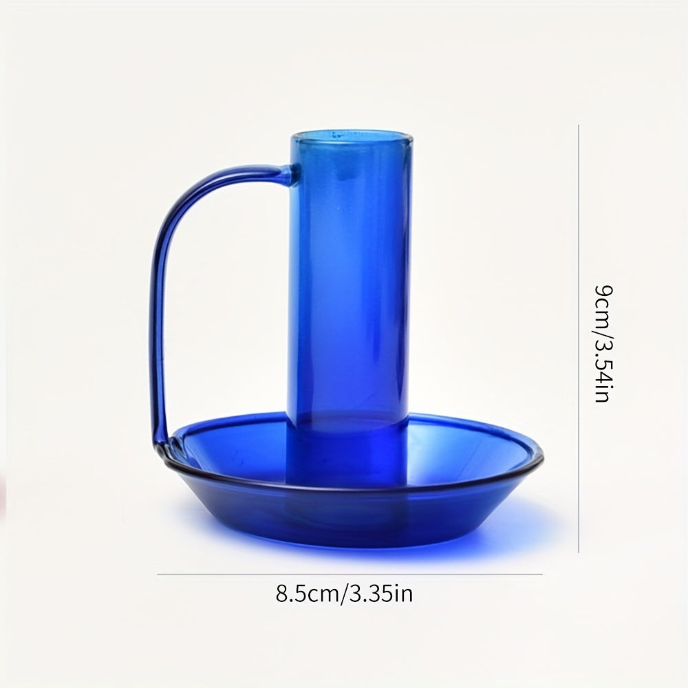 Bougeoir à Main Verre bleu anse