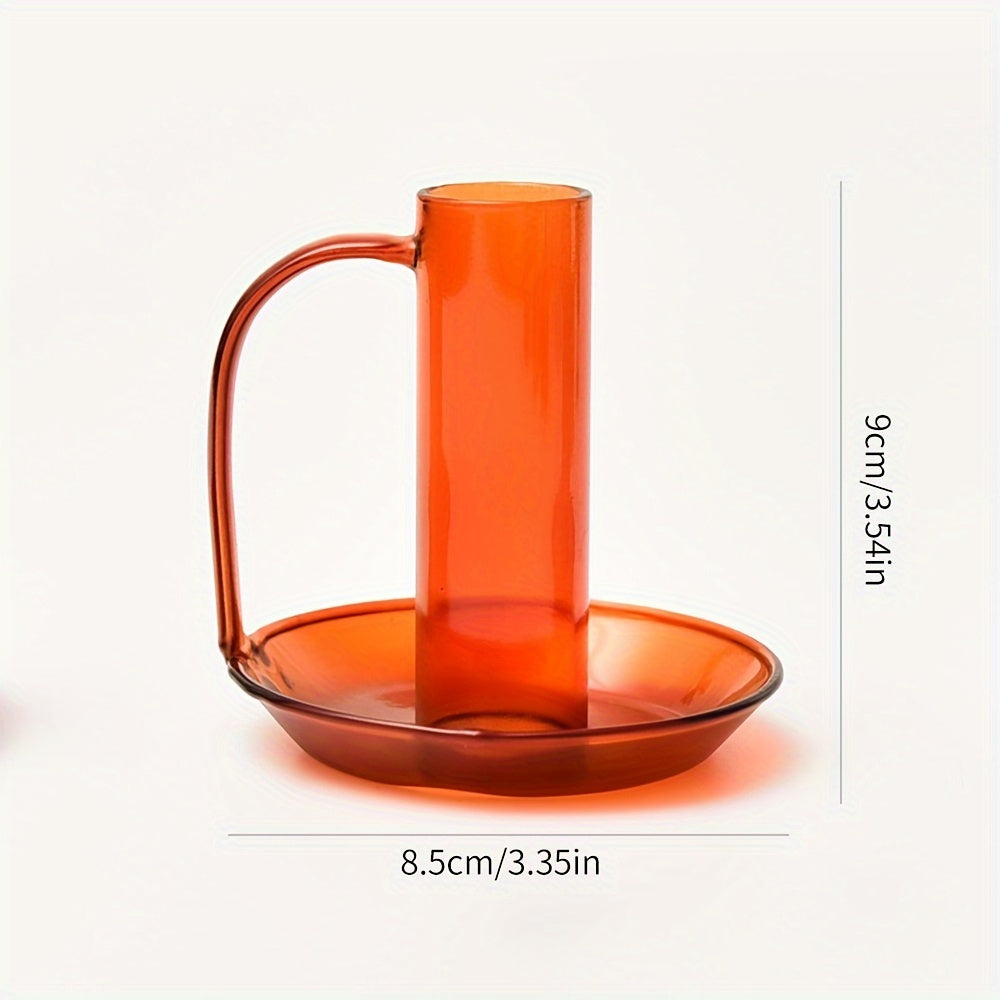 Bougeoir à Main Verre orange anse