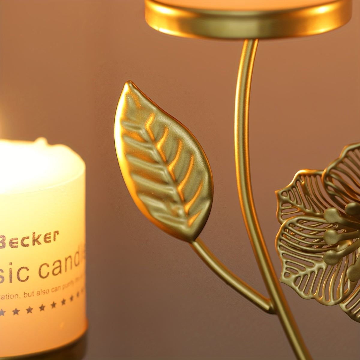 Bougeoir dore feuilles - Esprit Chandelier