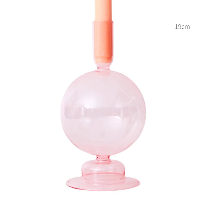 Bougeoir en verre boule rose - Esprit Chandelier