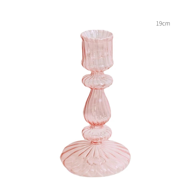 Bougeoir en verre rose classique - Esprit Chandelier