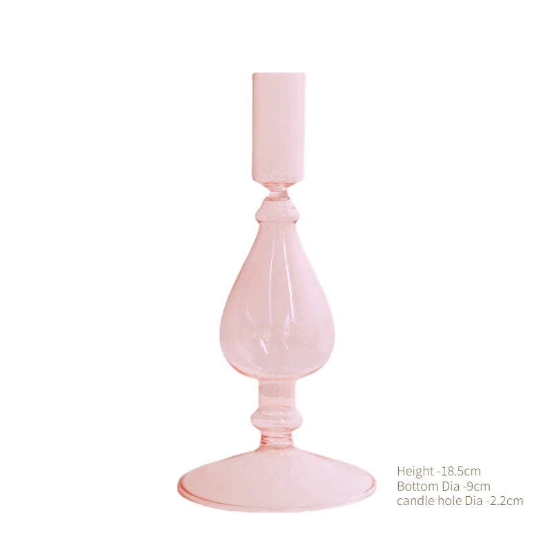Bougeoir goutte verre rose - Esprit Chandelier