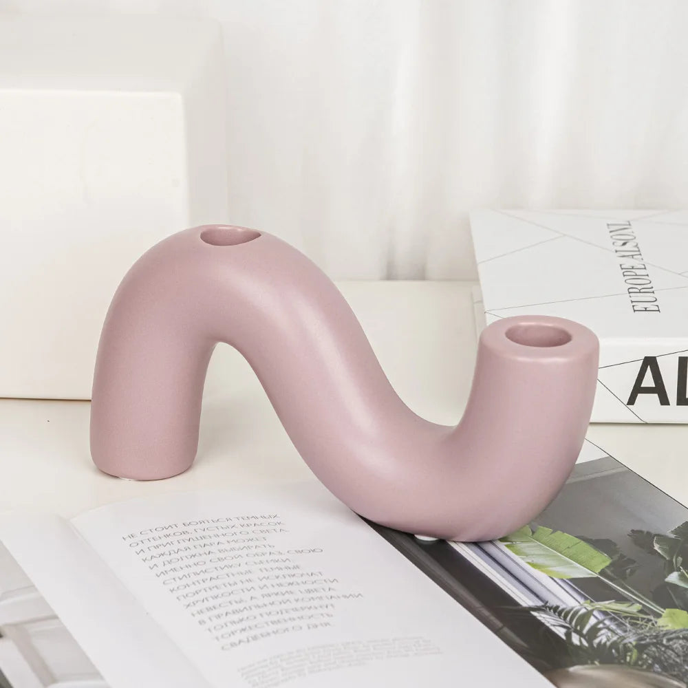 Bougeoir rose vague céramique - Esprit Chandelier