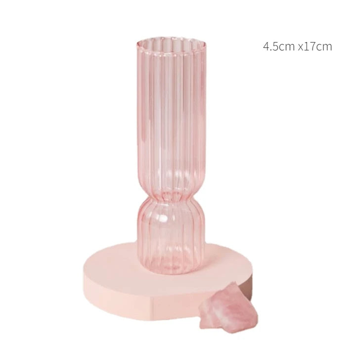 Bougeoir socle verre rose - Esprit Chandelier