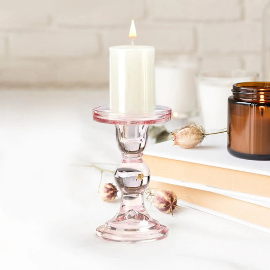 Bougeoir verre pilier rose