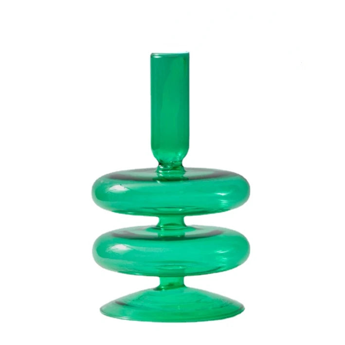 Bougeoir vert verre 2 anneaux - Esprit Chandelier