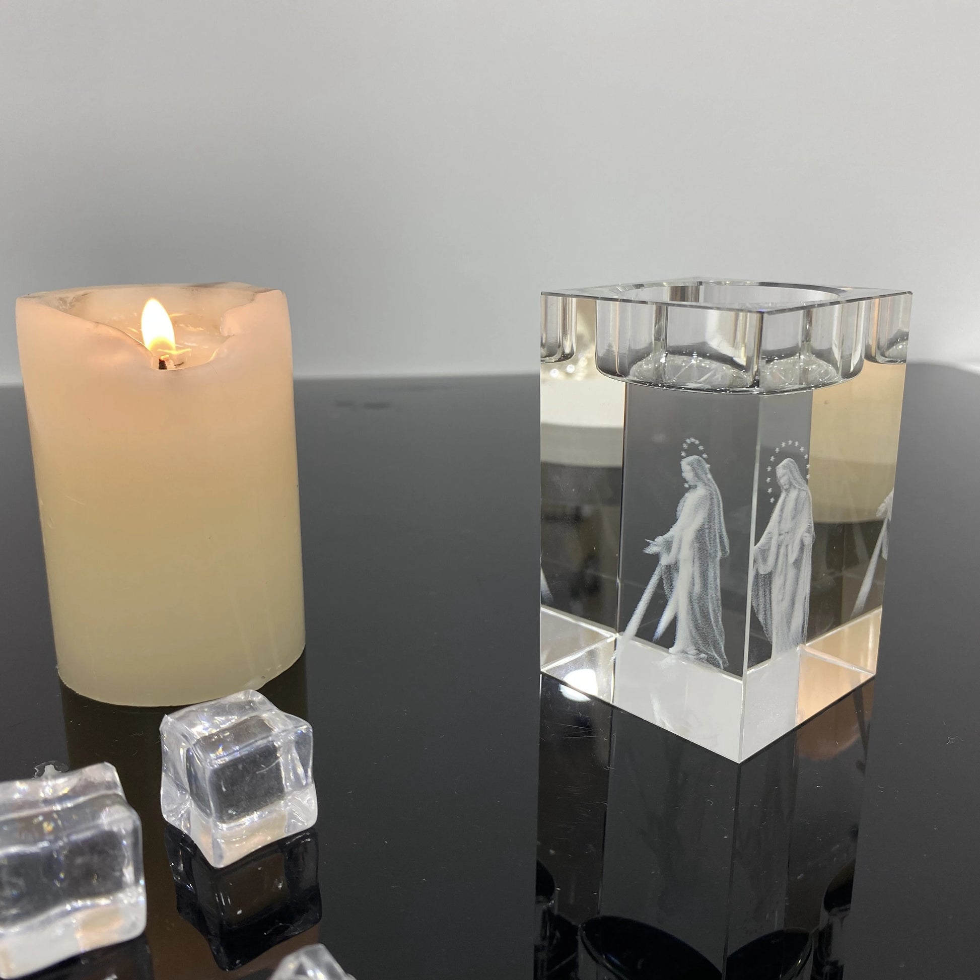 Bougeoir vierge marie verre holographique