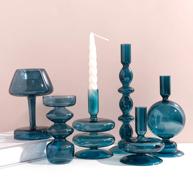 Bougeoir Verre Bleu Canard