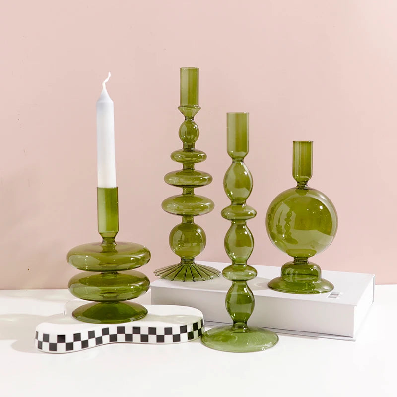 Bougeoirs Verre Vert Olive