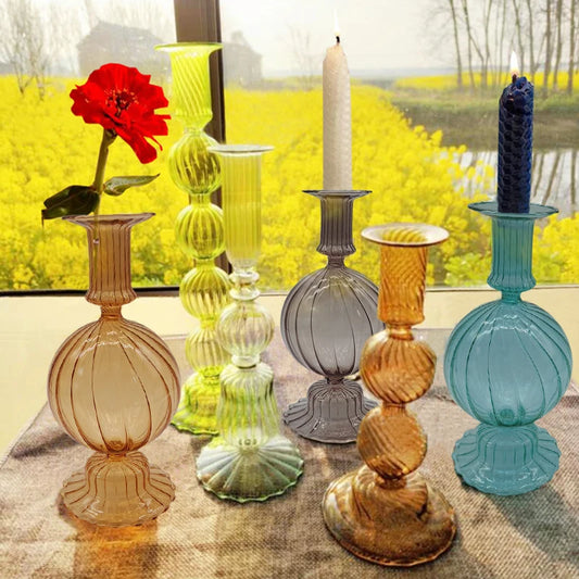 Bougeoirs verre strie