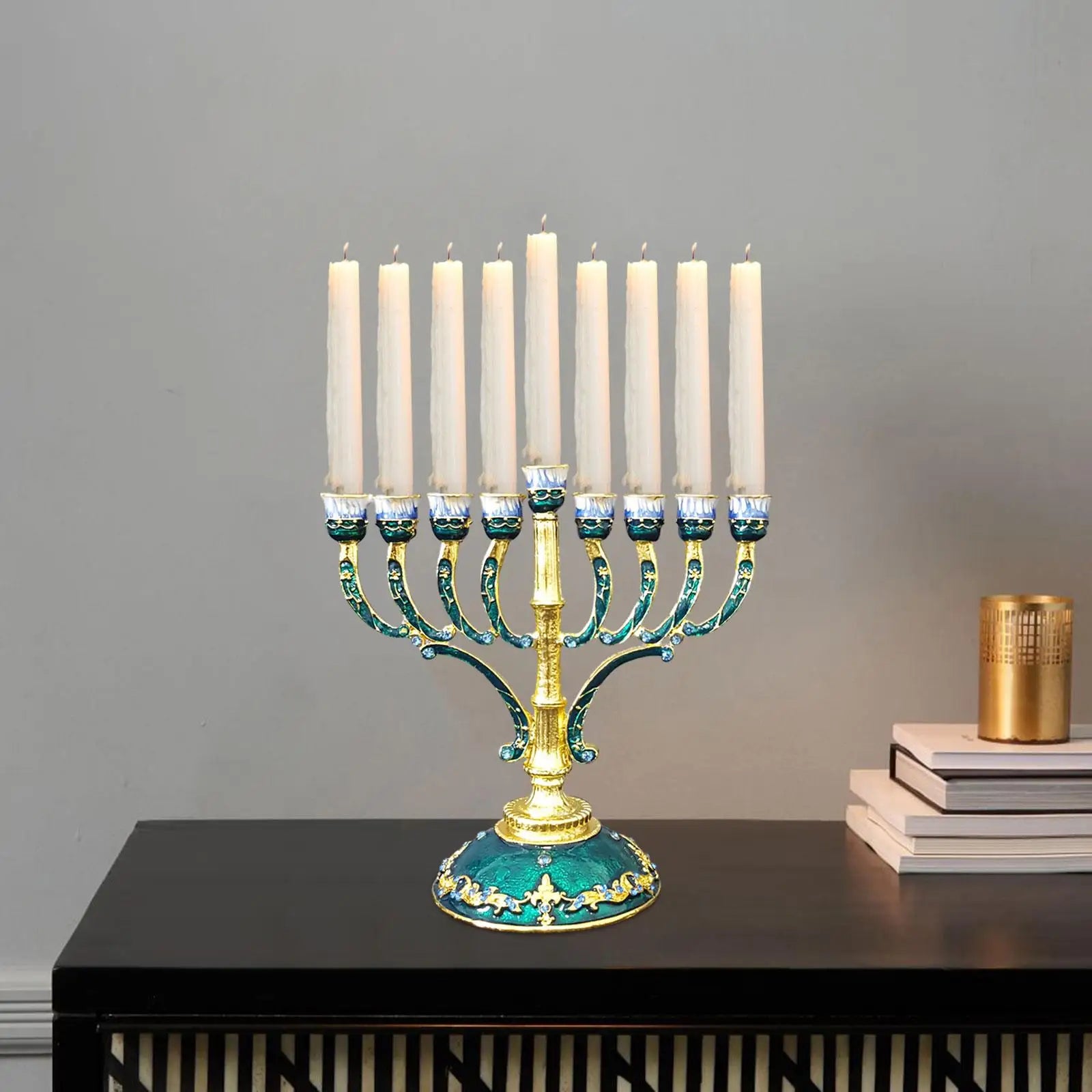 Candélabre 9 Branches - Vert & Doré - Esprit Chandelier