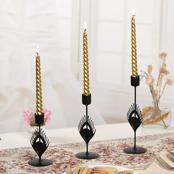 Chandelier Paon Noir Bougie Torsade