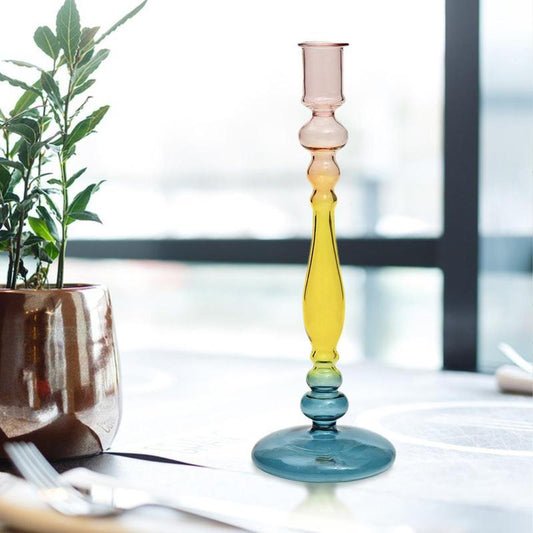 Chandelier Verre Tricolore bleu jaune rose