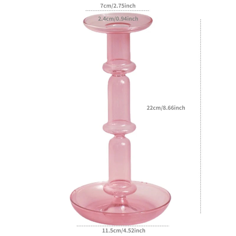 Chandelier colonne verre rose - Esprit Chandelier