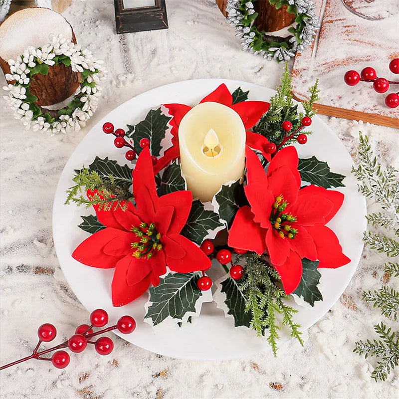 Decor fleurs rouges Bougeoir Couronne Noel - Esprit Chandelier