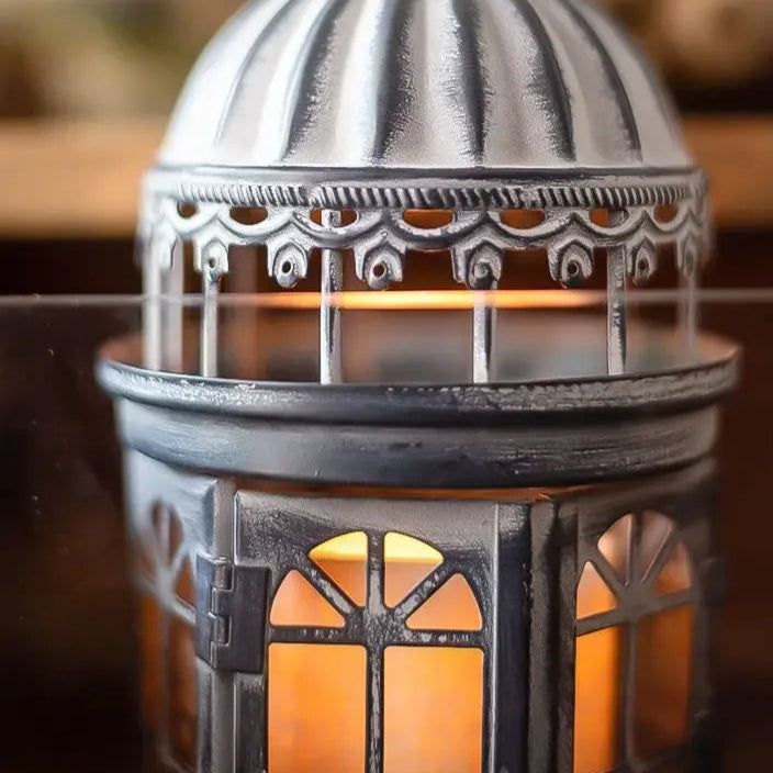 Lanternes retros domes metal ajoure gris - Esprit Chandelier
