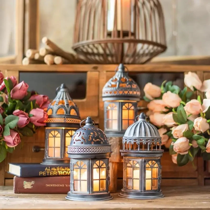 Lanternes retros domes metal ajoure gris - Esprit chandelier
