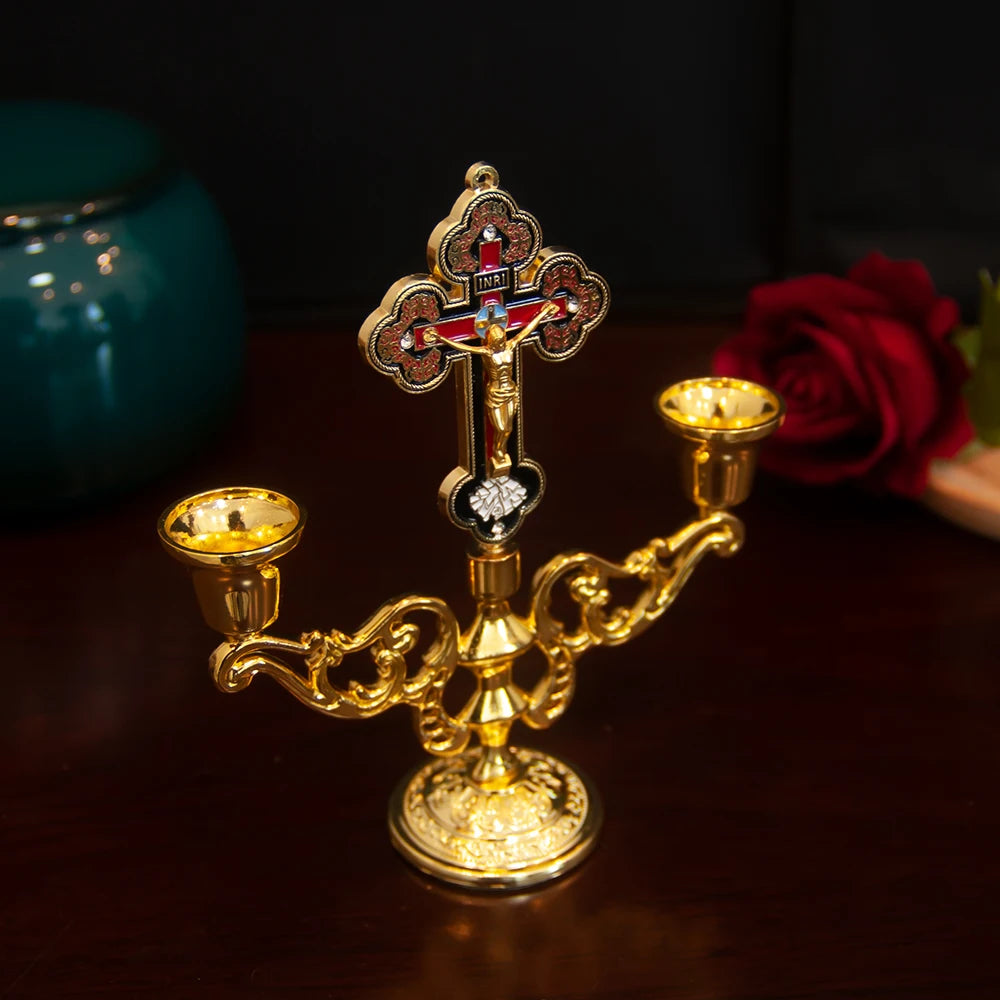 Petit Bougeoir Croix Dore