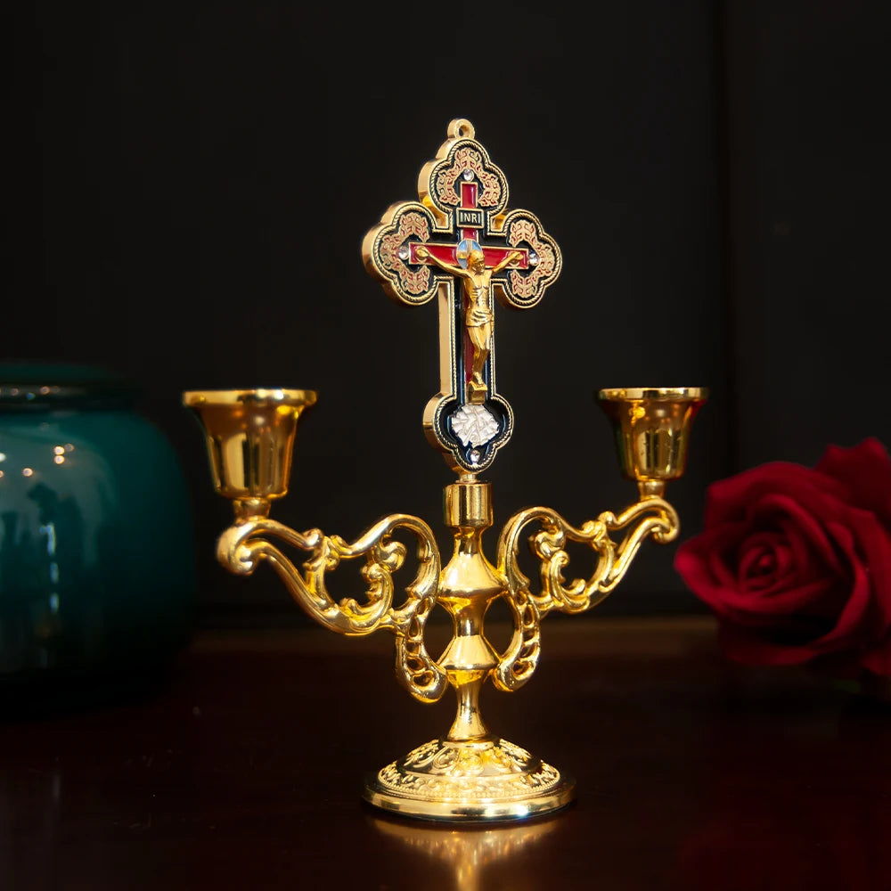 Petit Bougeoir Dore Chrétien Croix Jesus