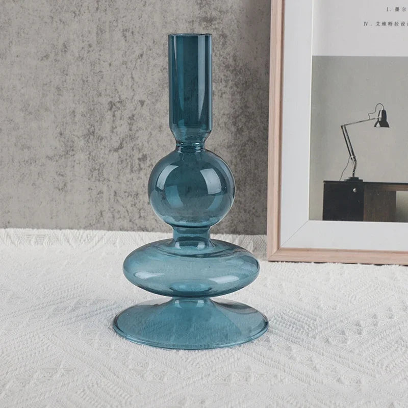 Petit Bougeoir verre rond bleu canard