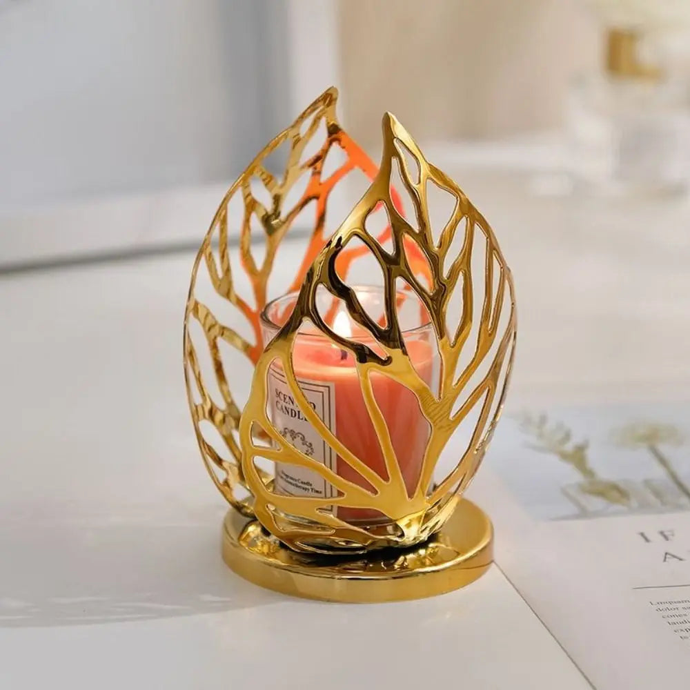 Petit Photophore Dore Feuille - Esprit Chandelier