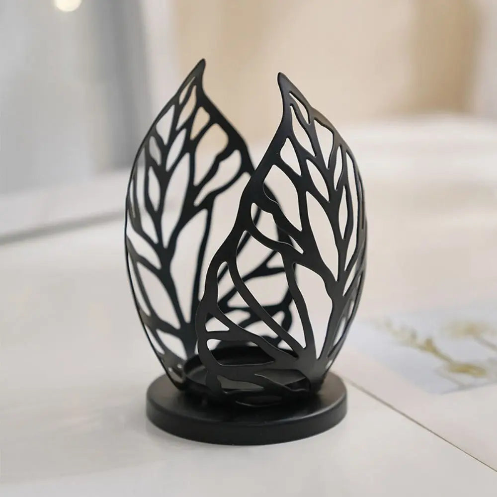 Petit Photophore Noir Feuille - Esprit Chandelier