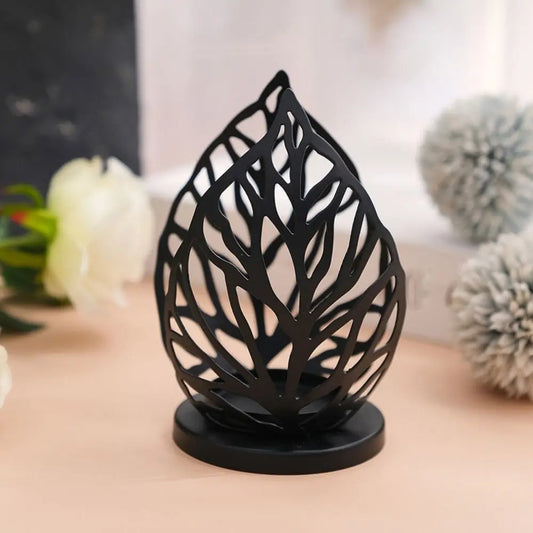 Petit Photophore Noir Feuille d'Automne - Esprit Chandelier