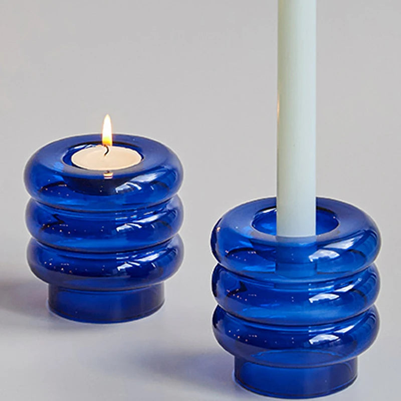 Petit bougeoir verre bleu Esprit Chandelier