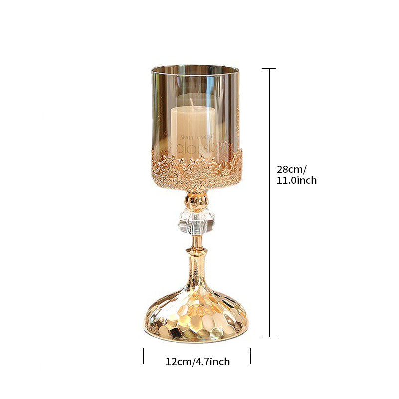 Photophore Bague Cristal Dore 28cm - Esprit Chandelier