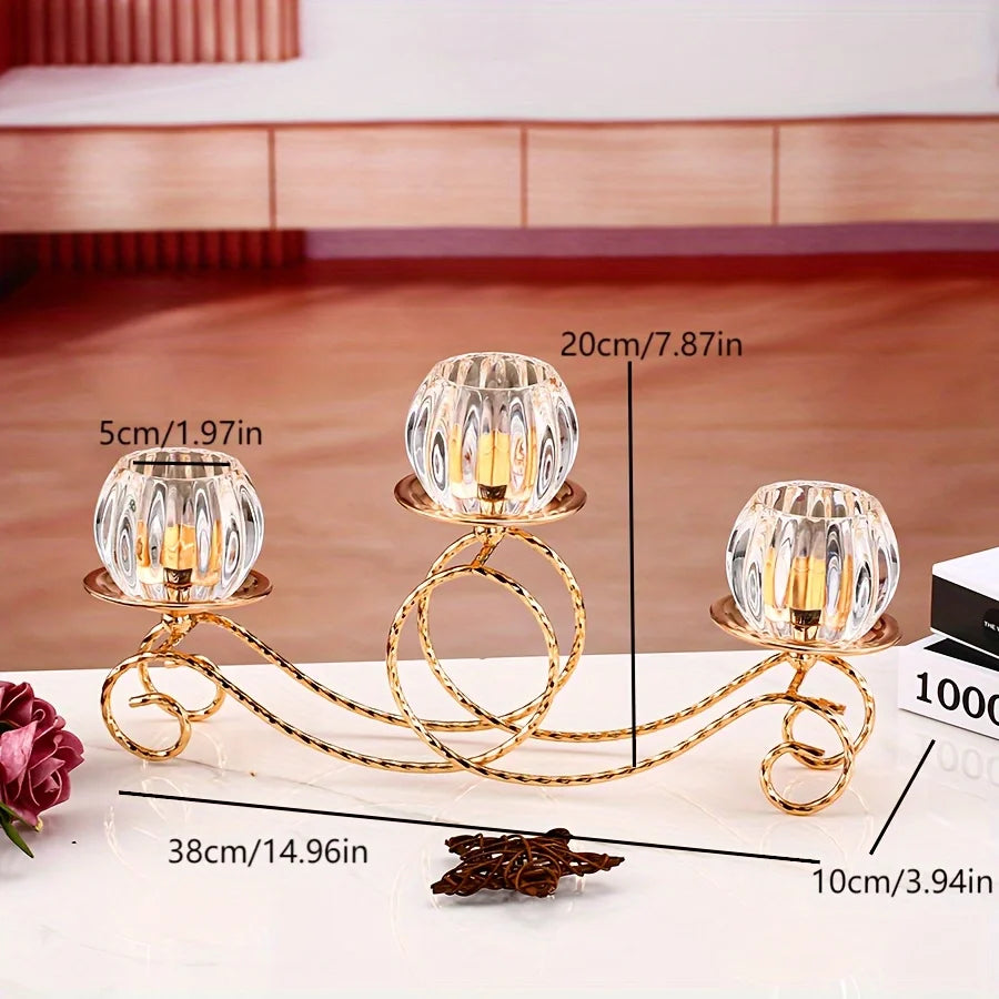 Photophore Cristal 3 Bougies dore - Esprit Chandelier