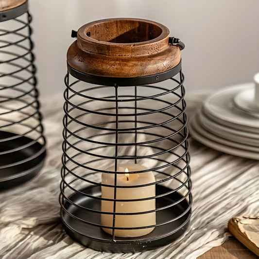 Photophore Lanterne Bois Métal - Esprit Chandelier