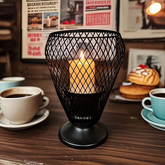 Photophore Noir Métal Panier - Esprit Chandelier