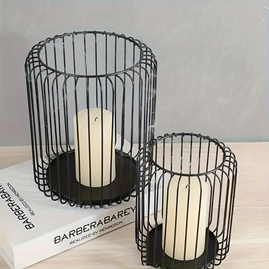 Photophore Noir Panier Rond Métal - Esprit Chandelier