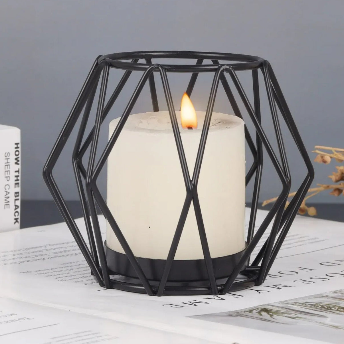 Photophore Noir hexagonal Métal - Esprit Chandelier
